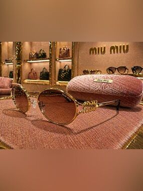 Miu Miu REGARD Women’s Sunglasses Gold Green Mirror Geometric MU56ZS 5AK04M Miu Miu | Accessories | Miu Miu Regard Womens Sunglasses  main image 2